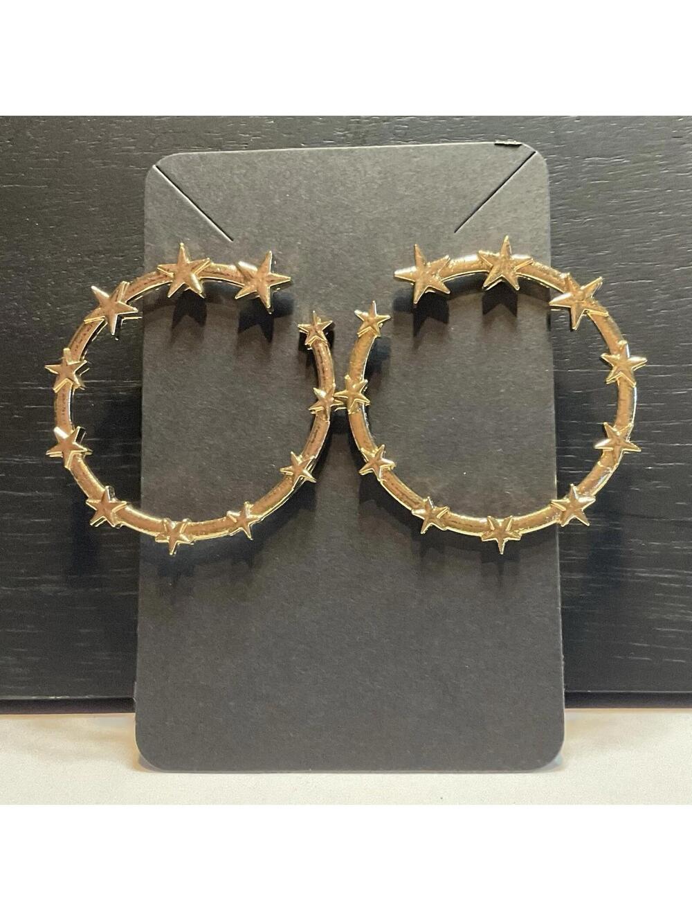NWOT Gold Tone Star Hoop earrings Item # 493